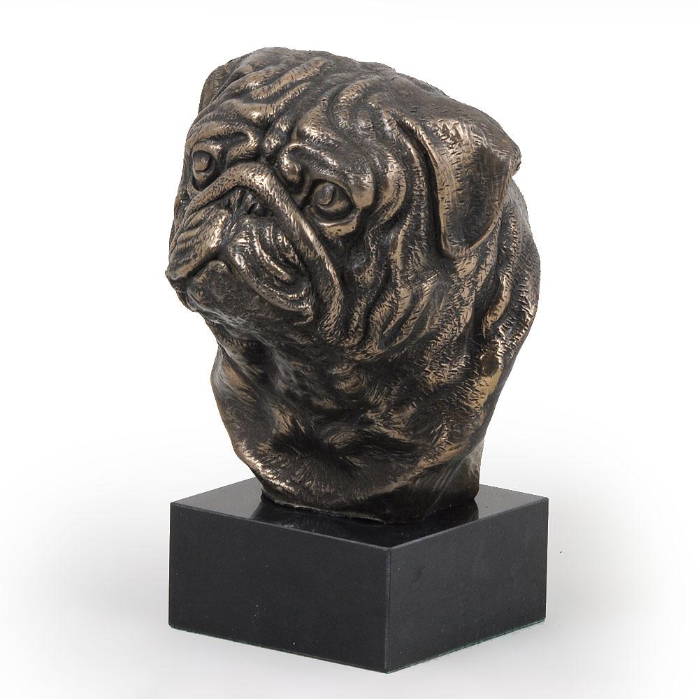 Mops, Pug, Carlin - Statuetka Psa, Popiersie Na Kamiennej Podstawie, Rzeźba, Trofeum Na Wystawę Psów Marki Art-Dog