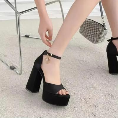 Сексуальные босоножки на высоком толстом каблуке с открытым носком для женщин, летние однотонные туфли на платформе с пряжкой и ремешком, клубная обувь на каблуке