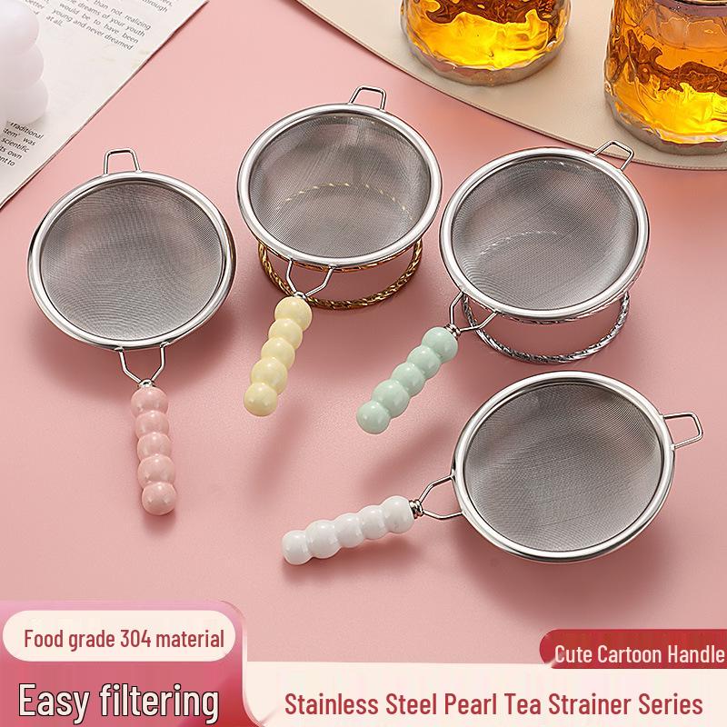 Креативное ситечко для чая из нержавеющей стали с ручкой из жемчужной керамики - Сетчатое сито для чая, выпечки, сока и детского питания