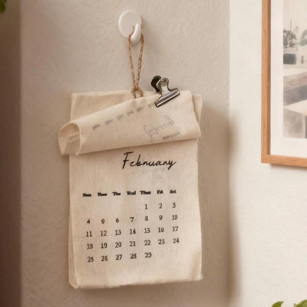 12-Month English Calendar Fabric Creative Planner Retro Cotton Cloth Calendar Home Office