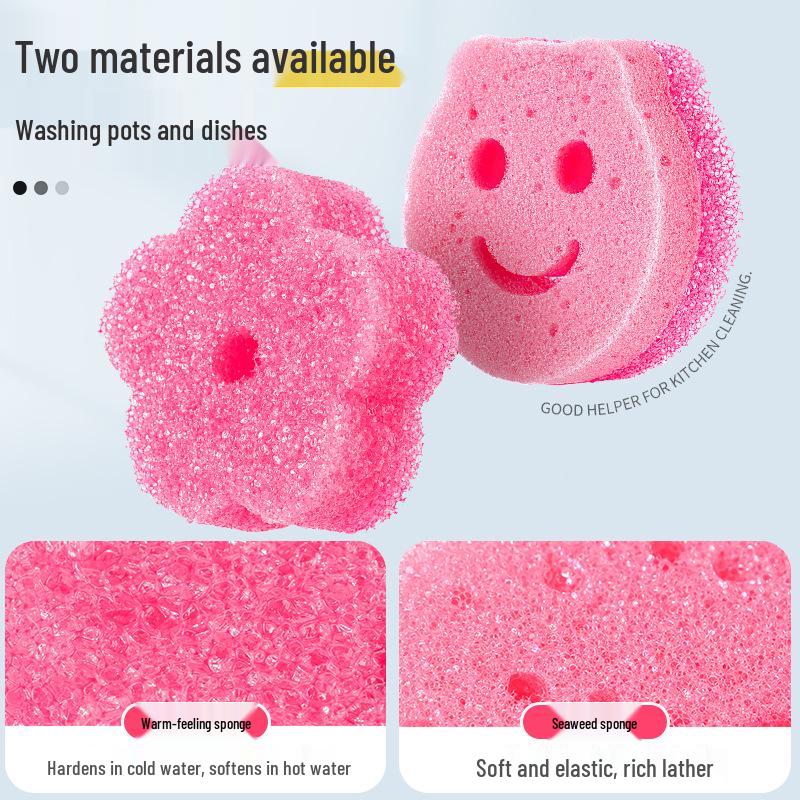 Cartoon Smiling Face Dishwashing Sponge Scrubber - Temperature-Sensitive Kitchen Cleaning Tool