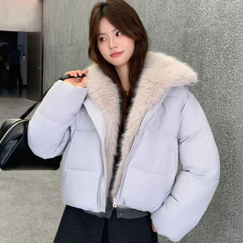 American super fluffy big fur collar lapel down cotton clothes women's winter advanced temperament thickened warm cotton coat