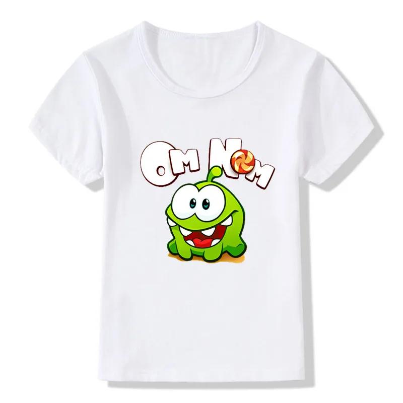 Новая детская футболка для мальчиков Горячая игра Cut The Rope Om Nom Лягушка Детские футболки Кавайный мультфильм Малыш Мальчик Девочка Футболка Забавные Детские Топы