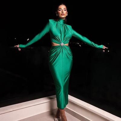 Элегантное открытое сексуальное платье макси для женщин, осенне-зимняя водолазка с длинным рукавом, облегающее клубное вечернее платье