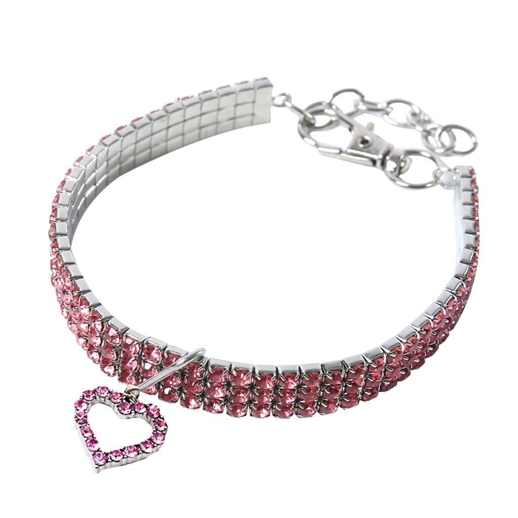 Pet Dog Bling Rhinestone Chocker Collars Fancy Dog Heart Shaped Necklace