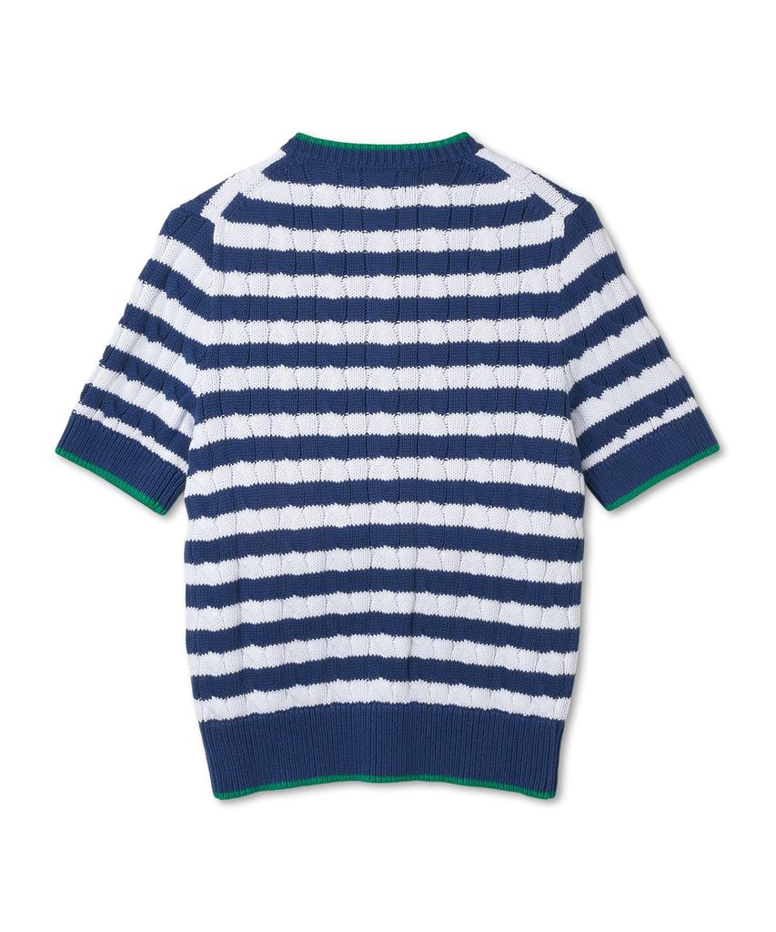 POLO RALPH LAUREN Женский полосатый хлопковый свитер с косами, короткий рукав - Синий Yacht/Белый