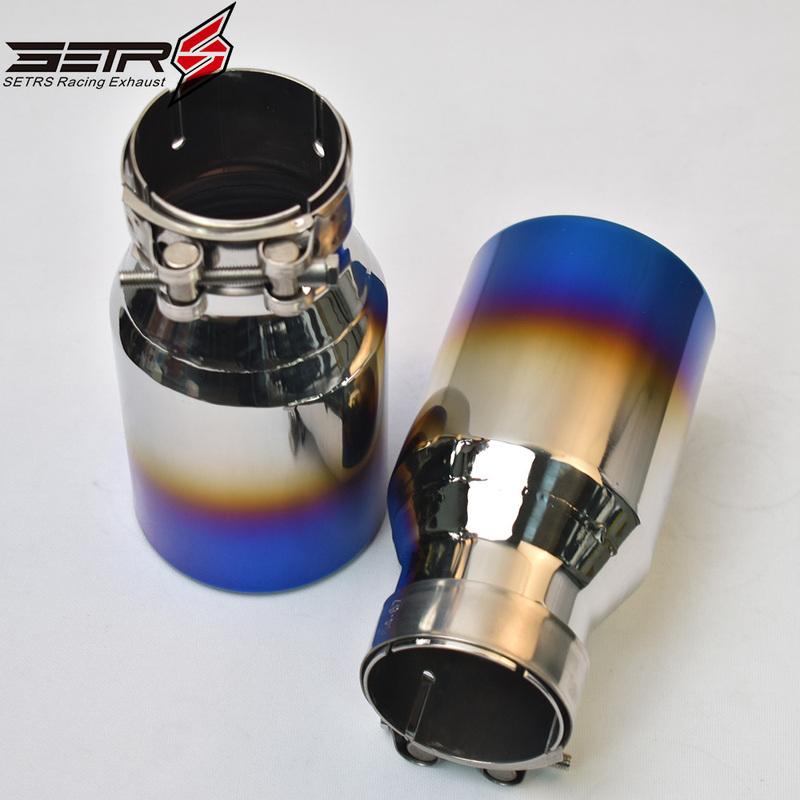 1Pc Universal Brunt Blue Stainless Steel Flat Flange Exhaust Pipe Curly Muffler Tip