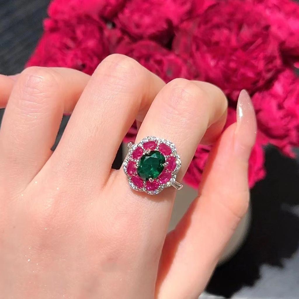 Инкрустированное бриллиантами рубиновое зеленое кольцо модное и высококачественное обручальное кольцо с цветком великолепное и очаровательное свадебное украшение