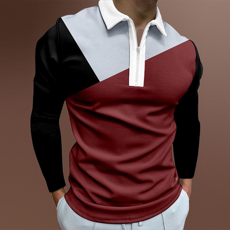 Slim Fit Long Sleeve Zip Polo Shirt, Stylish Casual Men's Top