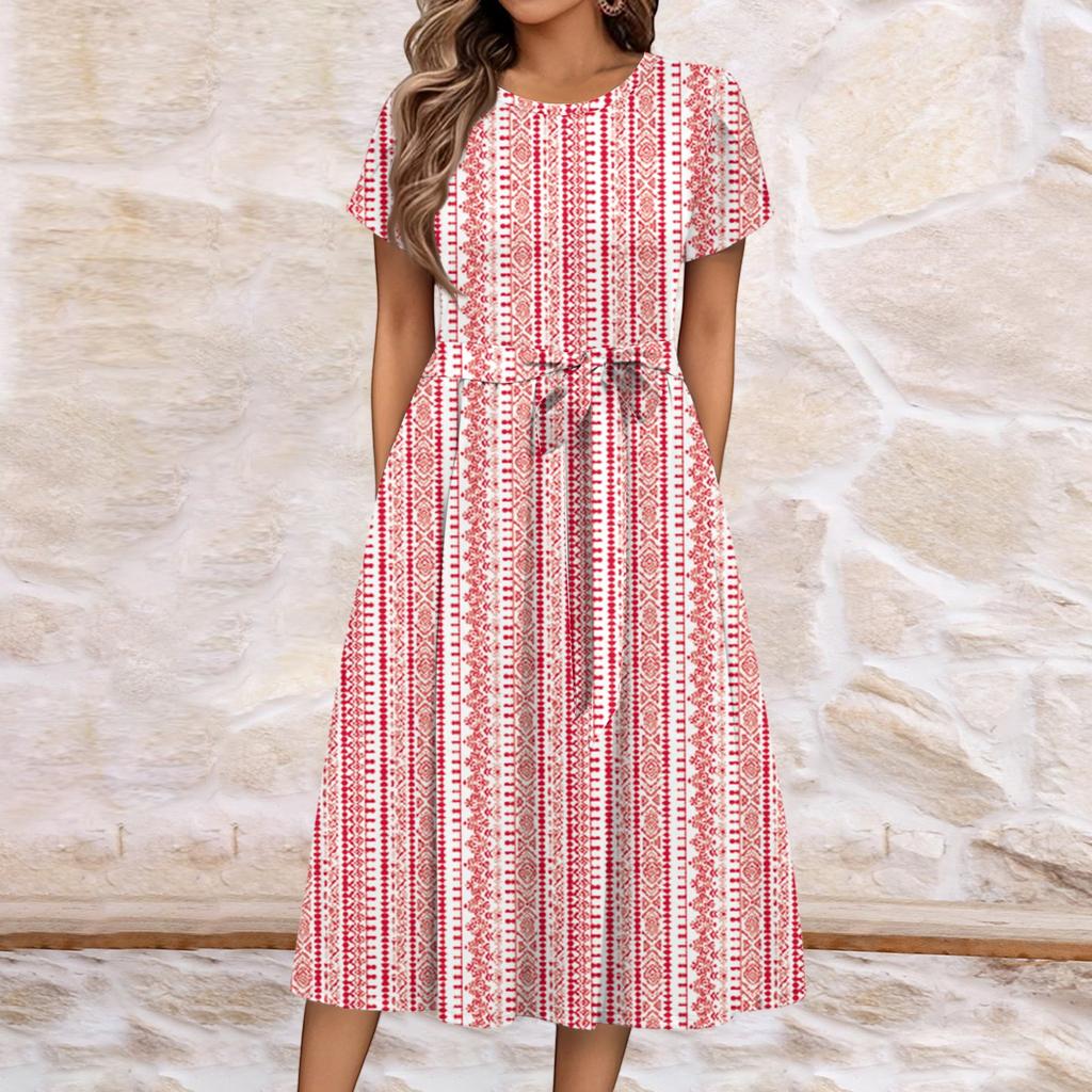 Women's Summer Casual Floral Print Round Neck Midi Dress Basic Classic Outdoor Everyday Short Sleeve Loose Dress