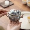 Gilded Silver Tea Pot Pure Handmade Enamel Colored Teapot Household Ceramic Kung Fu Tea Set Chinese Style Square Pot Gift