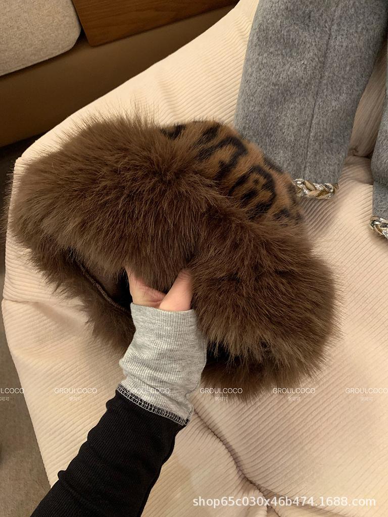 Leopard Print Mongolian Hat Plush Bear Hat Women's Autumn and Winter Imitation Mink Bucket Hat Versatile Scarf Scarf