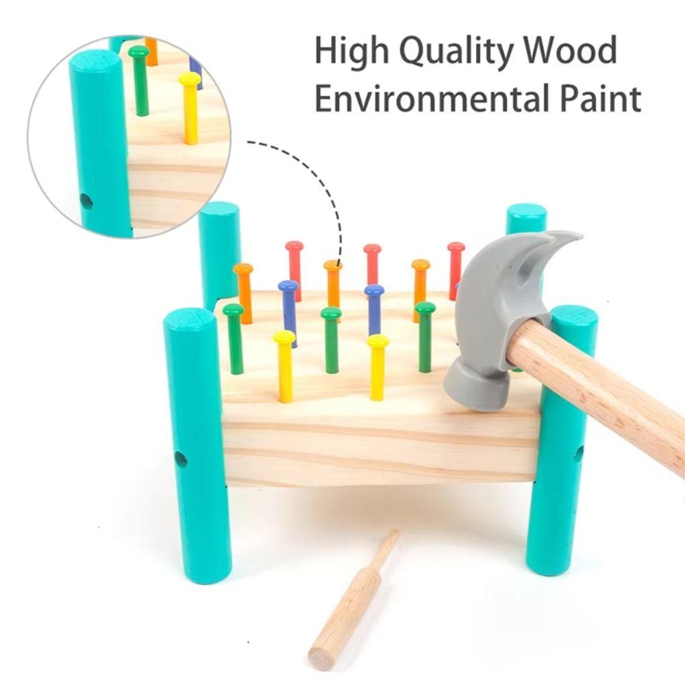 Wood Knock Nails Tool Toy Montessori Baby Hammer Hit Wooden Toys  Hand-eye Coordination