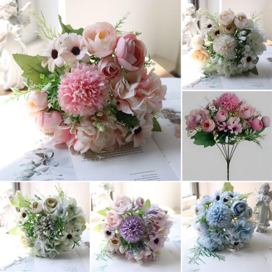 Artificial Flowers Bunch Realistic Faux Silk Flowers Long-Lasting Hydrangea Rose Fake Flowers for Vase Flower Arrangement Home Decor Wedding