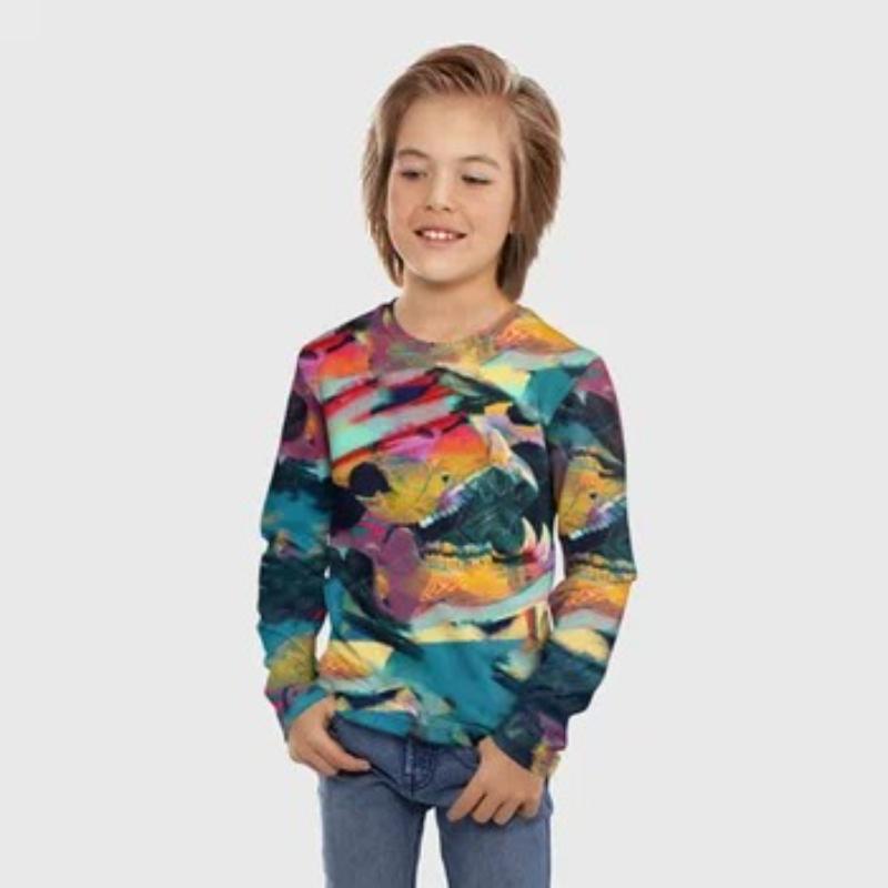 Детские футболки с принтом радужных граффити, милые топы с длинным рукавом для мальчиков, мягкие и удобные