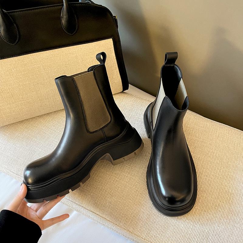 Женская обувь платформа ботинки челси кожаные ботинки мартин 2025 новая мода британский стиль на высокой подошве труба короткие ботинки