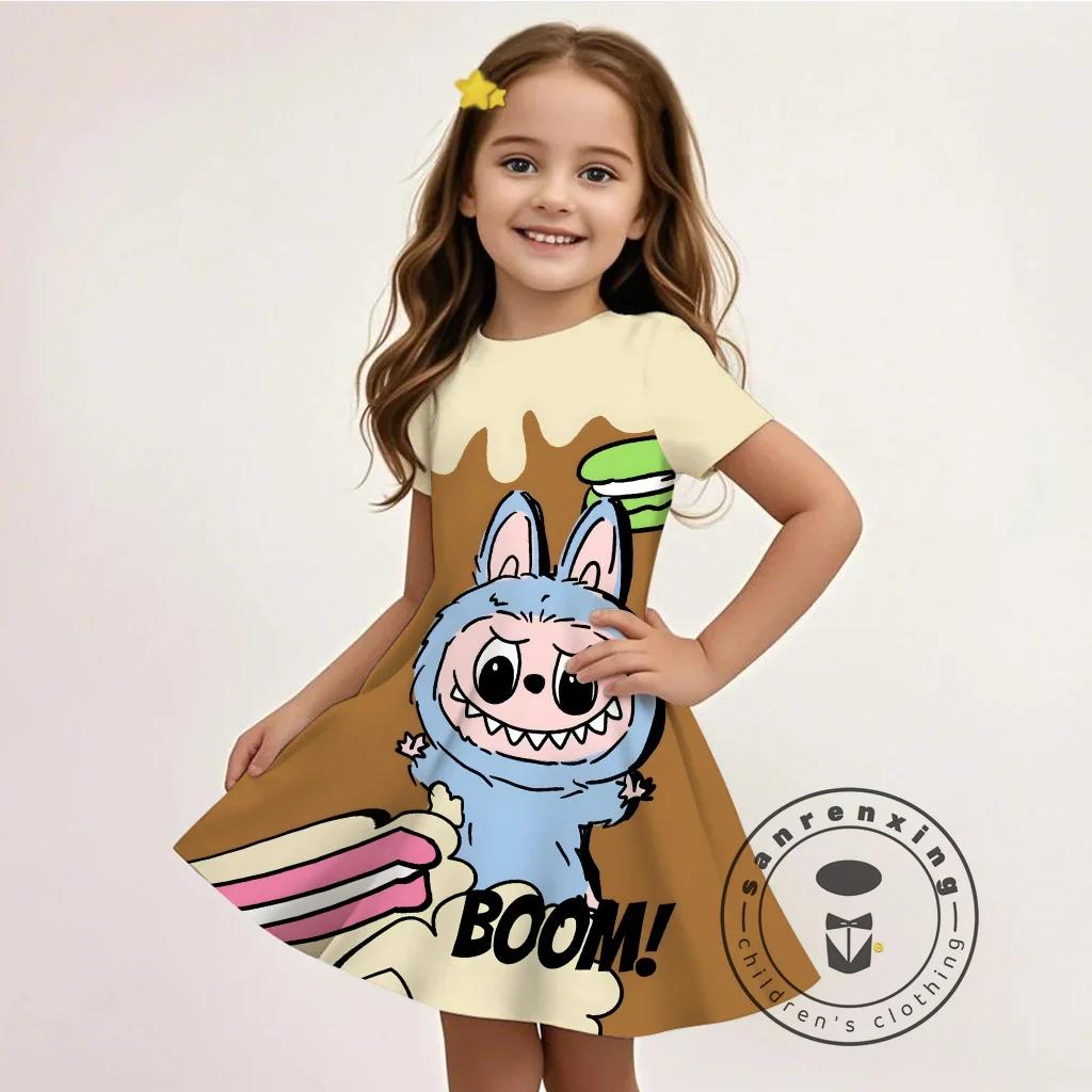 L-LABUBU-Летнее 3D платье для девочек, мультяшный принт, повседневный Y2K стиль, дышащая ткань, милое, доступное, горячо продаваемое