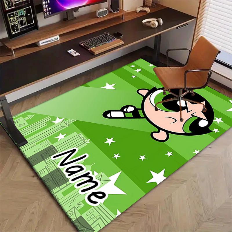 Custom The Powerpuff Girls Mat Personalized Name, Polyester Washable Indoor Entryway Rug, Gift for Christmas, Easter, Thanksgiving Day