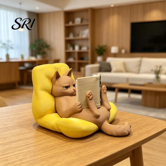 Декор для дома Кошка, читающая статуэтка, 3D-печать, милая лежащая статуя книги, детализированная модель для офиса, книжной полки, рабочего стола, подарки, для любителей, износостойкое украшение