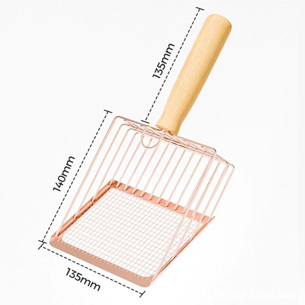 High Quality Stainless Steel Cat Litter Scoop Non-Stick Fine Mesh Cat Poop Shovel with Wooden Handle Durable Cat cleaning tools