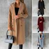 Female Overcoat Trendy Double Breasted Elegant Female Overcoat Turndown Collar Pockets Woolen Coat Outerwear Ladies Long Jacket