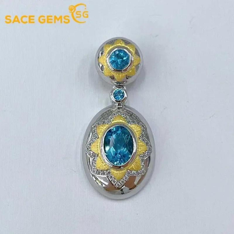 Sace Gems Ожерелье с подвеской из стерлингового серебра 925 пробы, 6*8 мм, натуральный швейцарский синий топаз, ожерелье для женщин, коктейльная вечеринка, изысканные ювелирные изделия, подарок