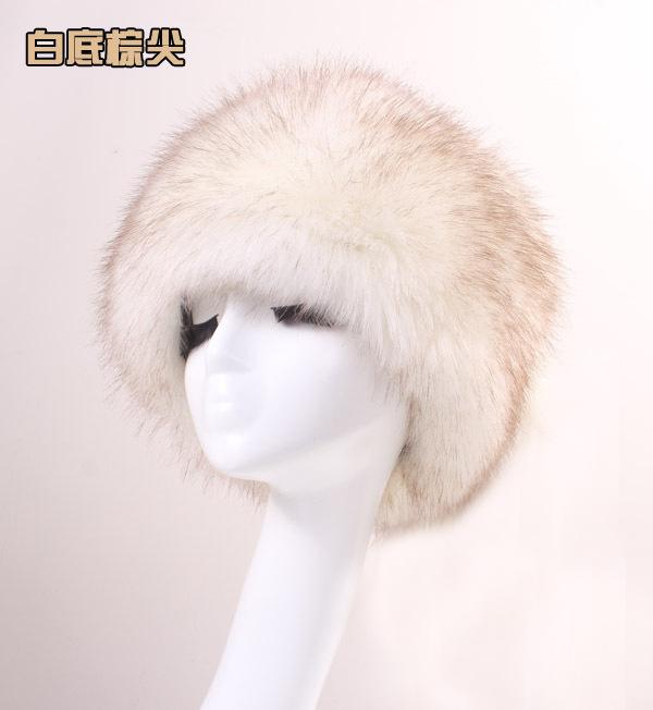 Imitation fox fur round flat top imitation fur hat thickened autumn and winter fluff Russian Mongolian hat thermal ear protection hat