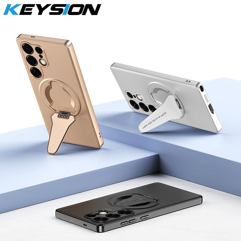 KEYSION Магнитный чехол для телефона Samsung S26 Ultra 5G Металлическая краска TPU+PC Вертикальная подставка Ударопрочный чехол для Galaxy S26+ Plus