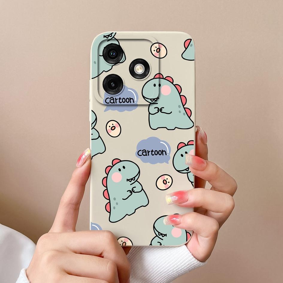 For Infinix Note 40 5G Smart 8 Pro Itel P55 4G Tecno Pova 6 Neo Back Cover Matte Soft Silicone Cartoon Dinosaur Pattern Camera Protection Bumper Cases