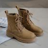 Модная женская коричневая платформа, боевые ботинки, осень-зима, шнуровка, молния, ботильоны, женские ботинки на толстой подошве из искусственной замши, мотоциклетные ботинки Mujer