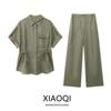 Fashion Style Summer Shirt High Waist Straight Pants Linen