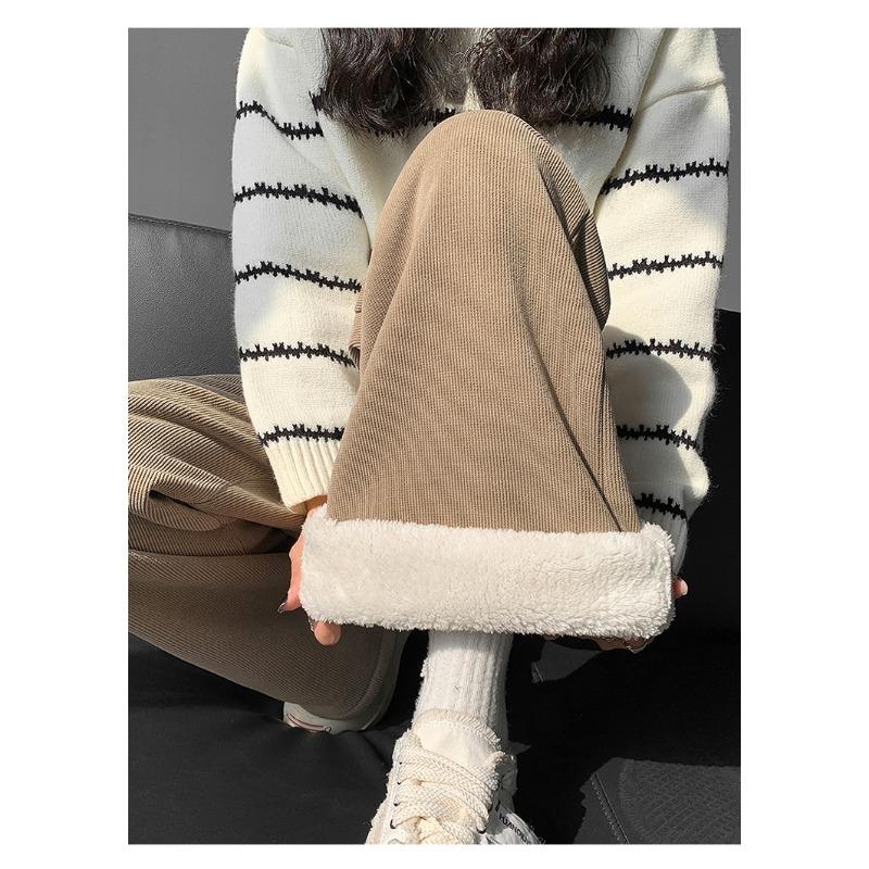 Fashion Women Drawstring Loose Casual Wide Leg Pants Autumn Fleece High Waist Winter Velvet Trousers for Women Elegant Solid Straight Lady Pants 2357