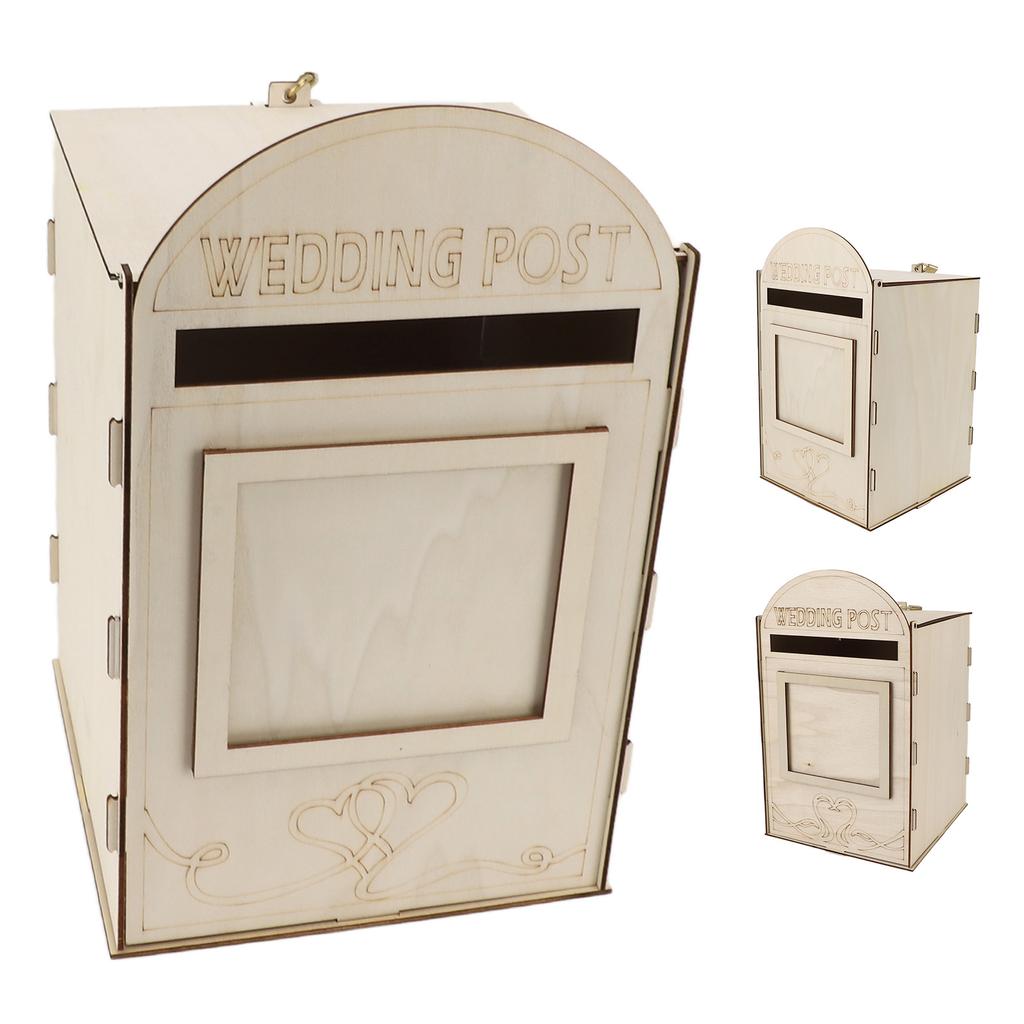 DIY Wooden Wedding Mailbox Post Box with Lock Key for Reception Wedding Anniversary Party Decoration