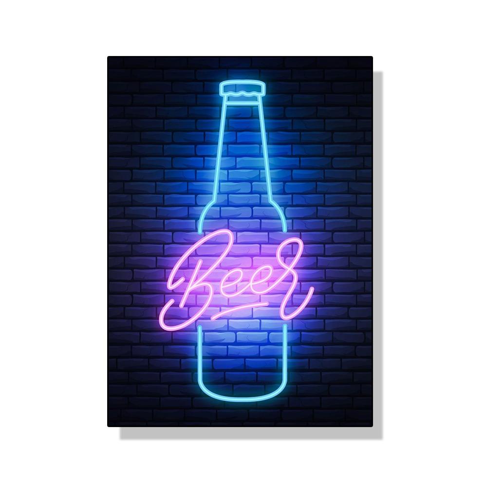 Неоновый эффект Пиво Happy Hour Паб Плакат Печать Холст Картина Настенная картина Для Бара Гостиная Домашнее украшение БЕЗ СВЕТОДИОДОВ