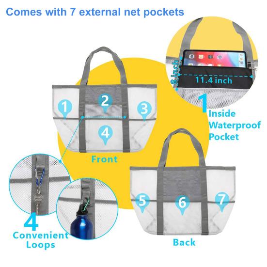 Beach Bag Hollow Mesh Drainage Large Capacity Multi Pockets Quick Dry Portable Shampoo Body Wash Soap