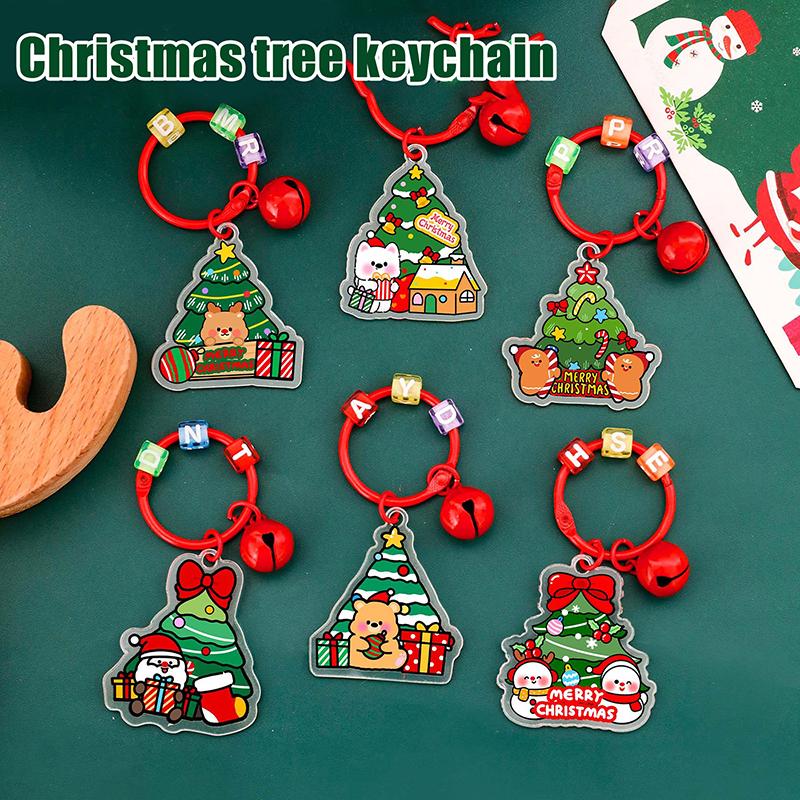 1/6Pcs 2D Christmas Keychain Cute Diy Bag Decoration Accessories High-Value Christmas Tree Keychain Pendant Festival Gift