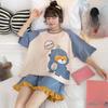 Women's Pajamas Set Summer Cute Cartoon Print Leisure Young Girls Sleepwear Short Sleeve Tops and Shorts Pijamas Women Homewear