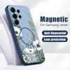 Магнитный Чехол Для Magsafe Для Samsung Galaxy S26 Ultra S25 Edge S24 Plus S23 FE S22 A54 A55 A56 5G INS Белый Цветочный Растительный Рисунок Матовый Чехол