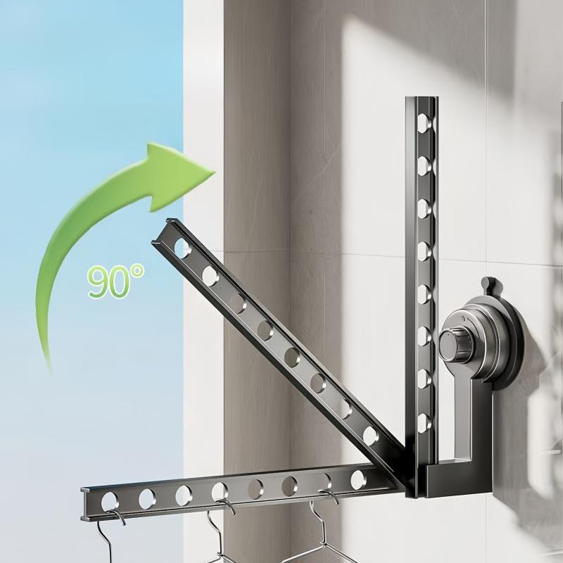 Aluminium Alloy Folding Drying Rack 8-hole Suction Cup Clothes Storage Shelf Outdoor Travel Clothes Hanger No Need To Install