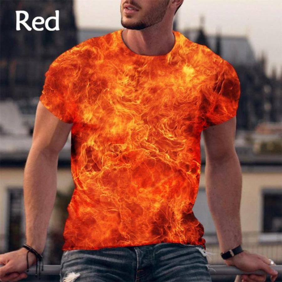 Мужская повседневная футболка с коротким рукавом Burning Flame 3D Printed, модные летние мужские футболки больших размеров