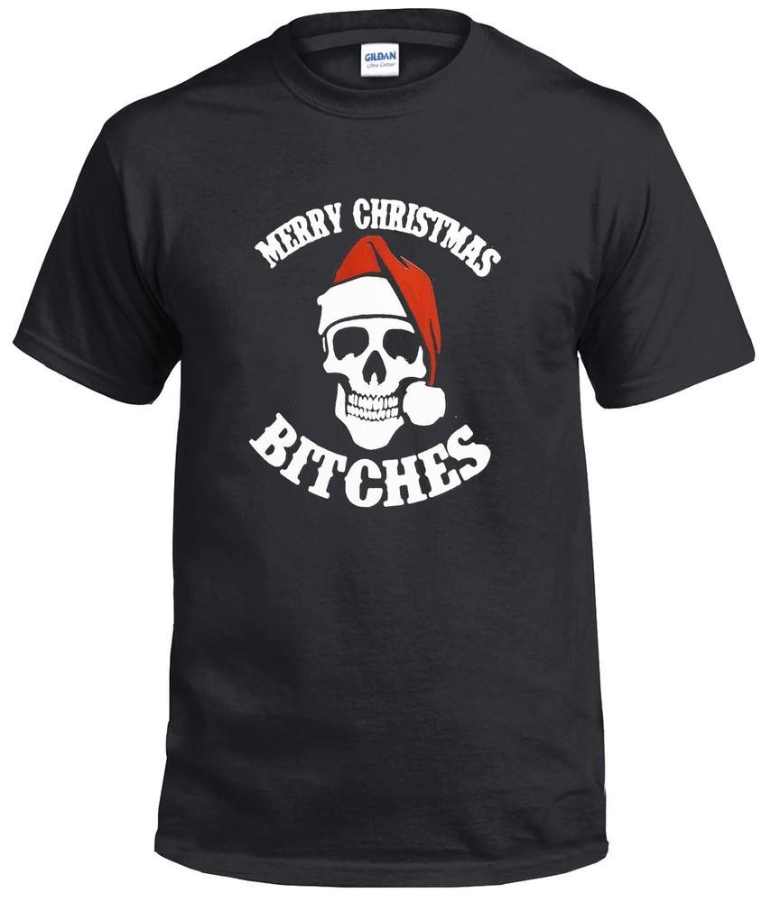 Merry Christmas Bitches TShirt Santa Gift Biker Decembeard Fancy Funny Top Tee