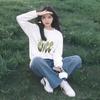 Женская хлопковая футболка с цветочным принтом, свободного кроя, с длинным рукавом - Приталенная, Круглый вырез, Белая, Повседневная одежда для весны и осени