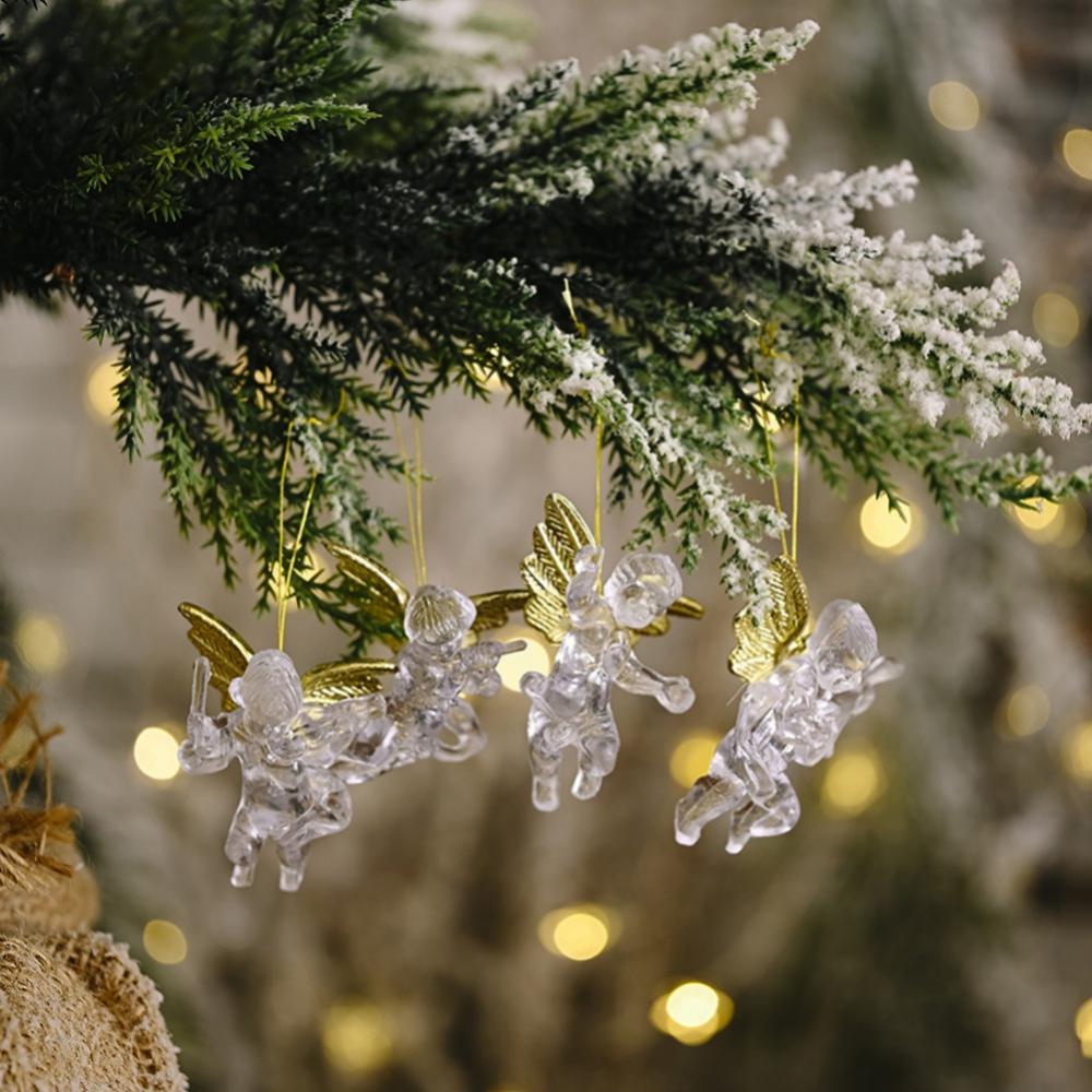 4 Pieces Clear Hanging Angels Ornaments For Christmas Holiday Tree Or Wedding Decoration 3 Inches DIY Winter Party Decor ADM