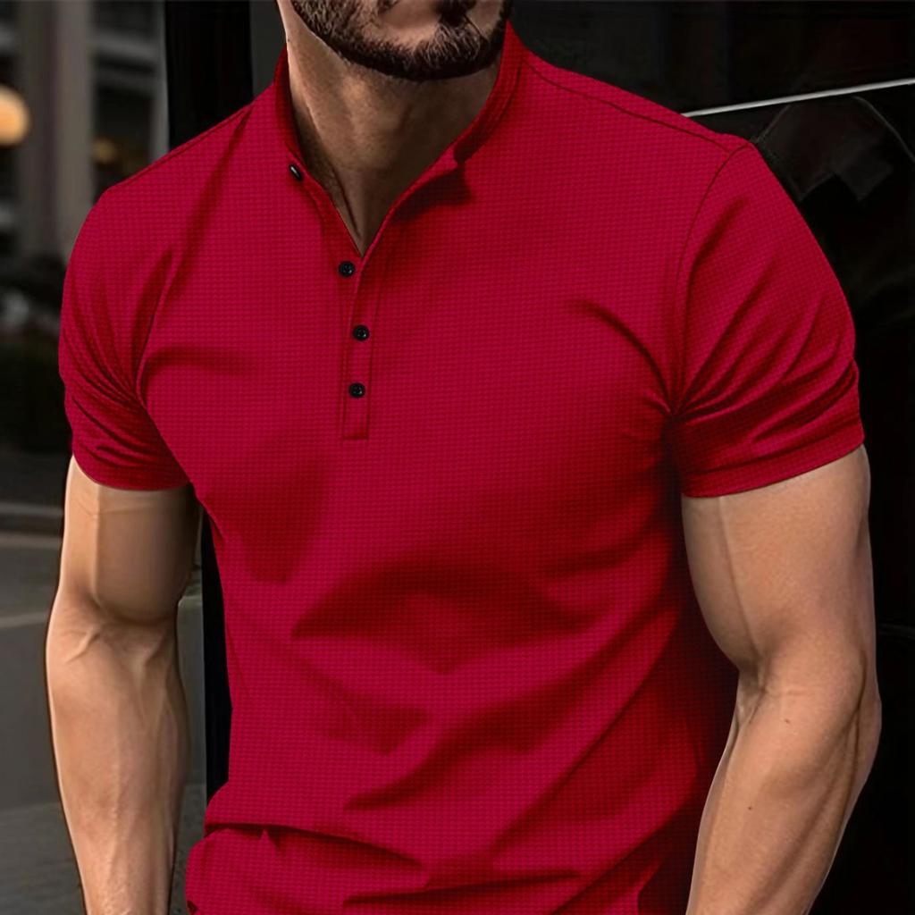 Новая мужская рубашка поло с коротким рукавом и воротником-стойкой на пуговицах
