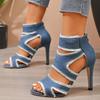 Fashion Women's Fashion Cowboy Stiletto Sandals Summer New Round Head Open Toe Bag with Back Zipper Anti-slip Wear-resistant High Heels
