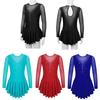 Kids Girls Stylish Skating Dress Long Sleeve Sparkly Rhinestone Dress for Dance Gymnastics