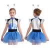 Kids Alien Cosplay Costume Short Sleeve Patchwork Shiny Spangles Dress Bodysuit with Alien Hair Hoop Set for Halloween Party Performance