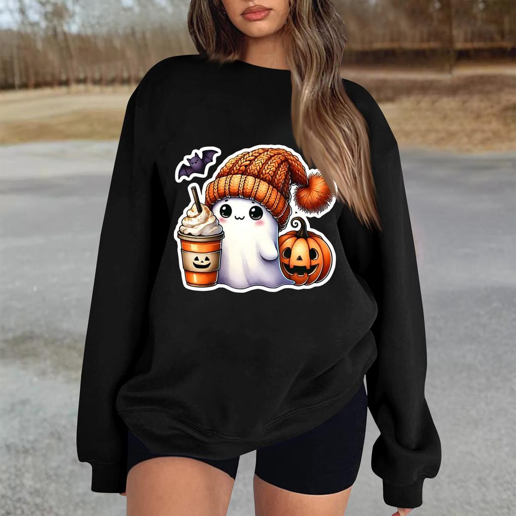 Женский повседневный модный трикотажный спортивный топ с длинными рукавами, свободный крой, Хэллоуин