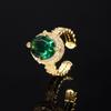 Copper Plated Gold Jewelry Vintage Ring Zircon Crystal Green Zirconium Blue Open Ring Fashion Women'S
