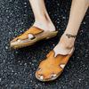 Summer Genuine Leather Men's Sandals Classic Breathable Slip-On Sandals Men Casual Beach Shoes Outdoor Slippers Plus Size 38-48